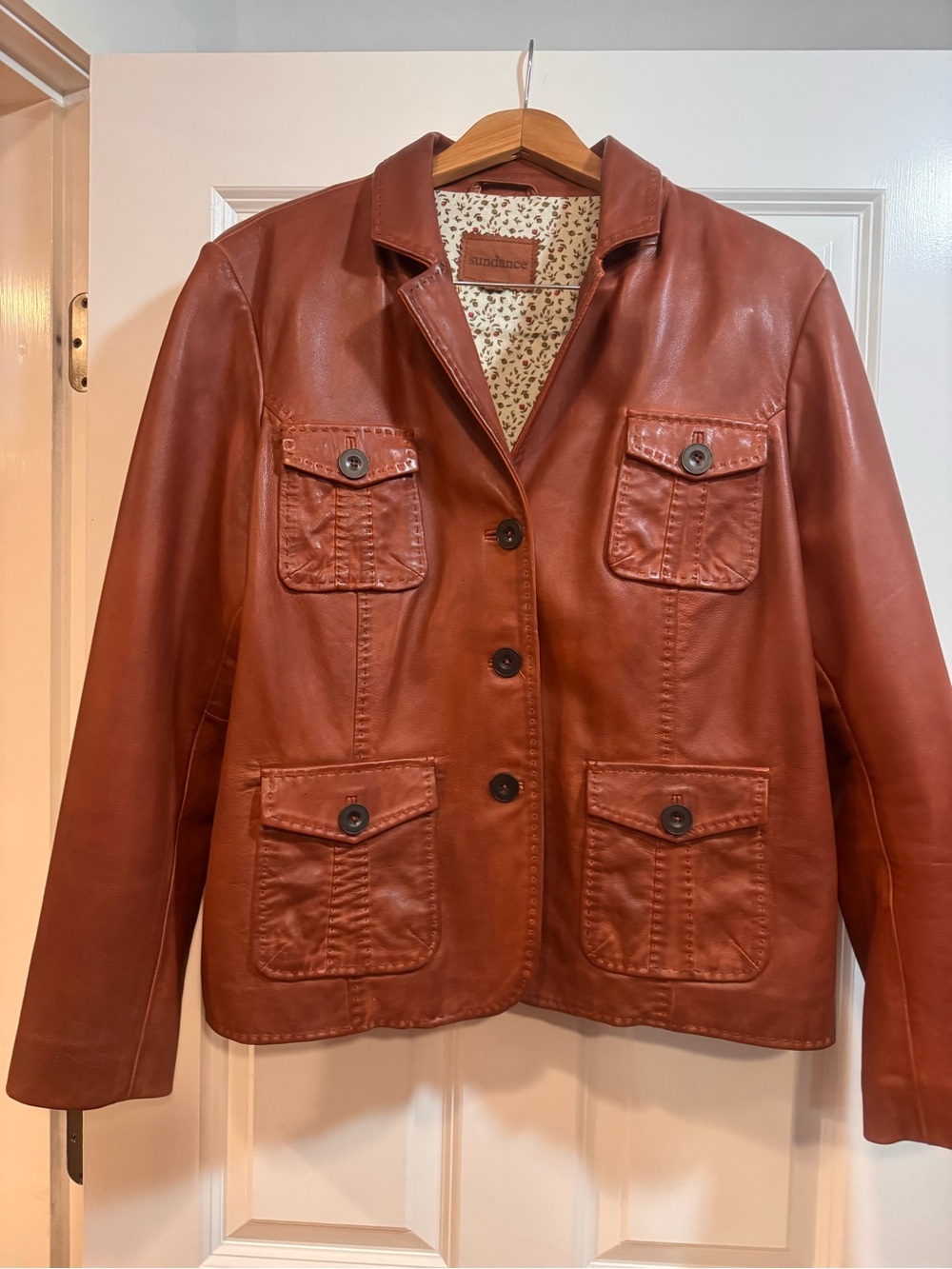 Sundance Women's Cognac Brown Leather Button-Front Jacket